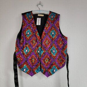 Vintage The Halsey Collection Wowmens XL Multicolor Diamond Pattern Sequin Vest